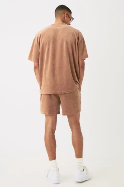 Man Velour Oversized T-shirt & Pintuck Shorts Set | BoohooMAN UK