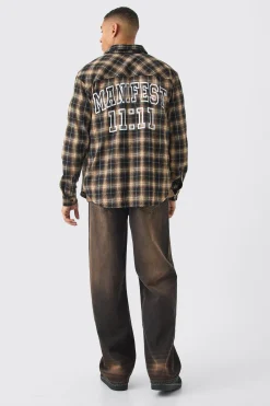 Manifest Back Print Check Shirt | BoohooMAN UK