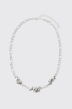 Melted Chain Detial Necklace In Silver | BoohooMAN UK