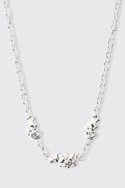 Melted Chain Detial Necklace In Silver | BoohooMAN UK