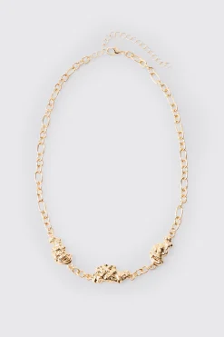 Melted Chain Detial Necklace In Gold | BoohooMAN UK