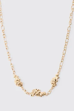 Melted Chain Detial Necklace In Gold | BoohooMAN UK
