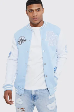 Members Club Applique Varsity Jacket | BoohooMAN UK
