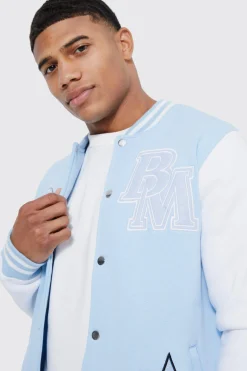 Members Club Applique Varsity Jacket | BoohooMAN UK