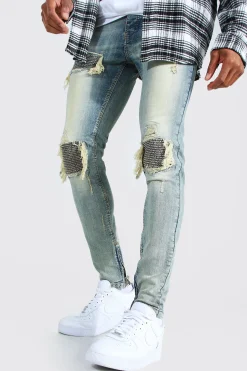 Mens Skinny Stretch Rip And Repair Biker Jeans | BoohooMAN UK