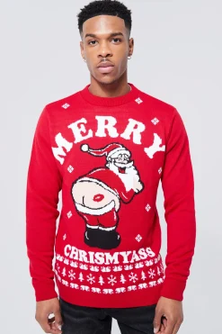 Merry Chrismyass Christmas Jumper | BoohooMAN UK