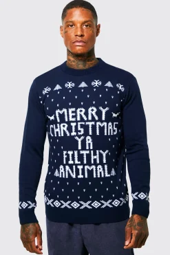 Merry Christmas Ya Filthy Animal Jumper | BoohooMAN UK
