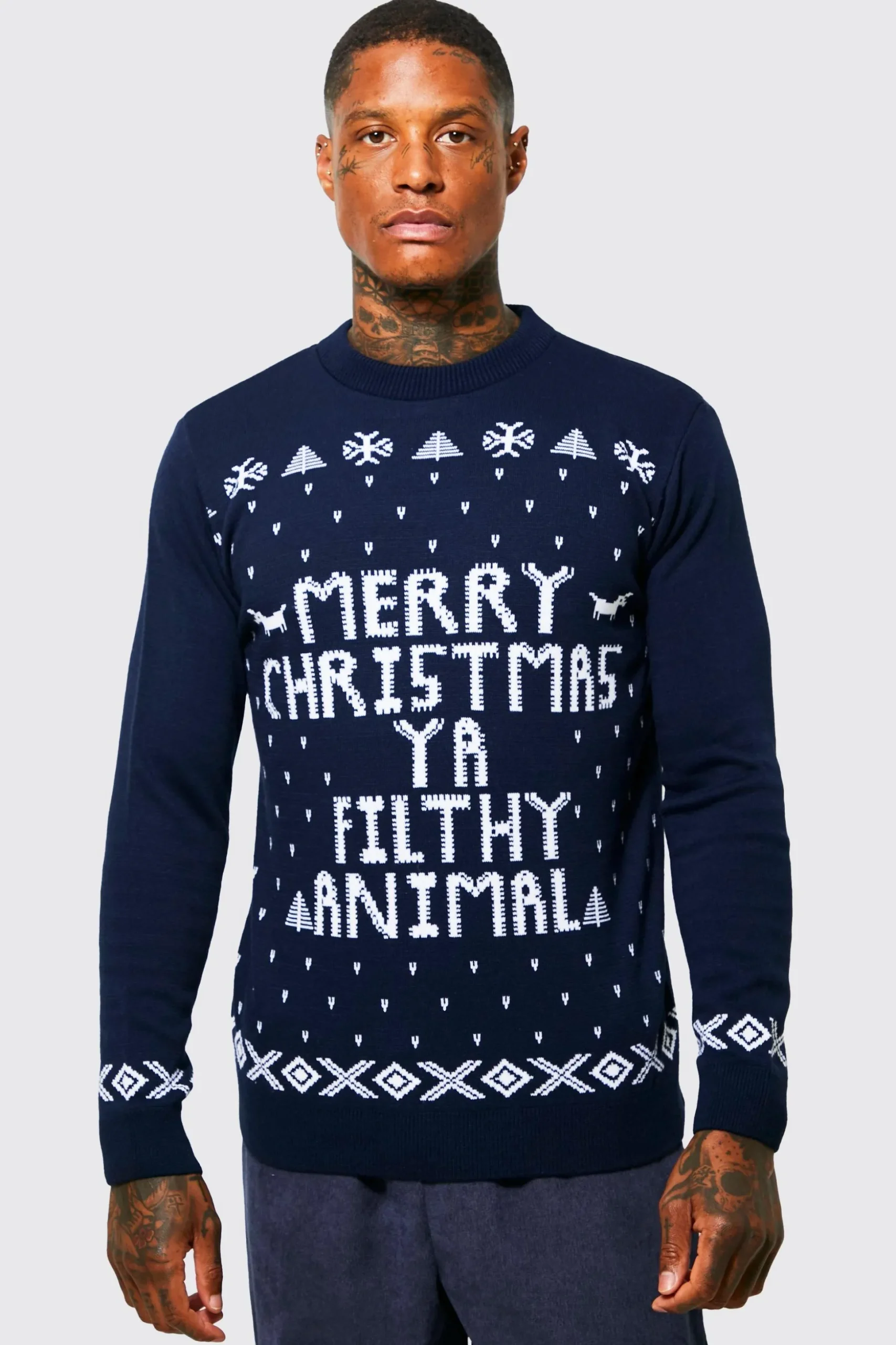 Merry Christmas Ya Filthy Animal Jumper | BoohooMAN UK