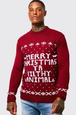 Merry Christmas Ya Filthy Animal Jumper | BoohooMAN UK