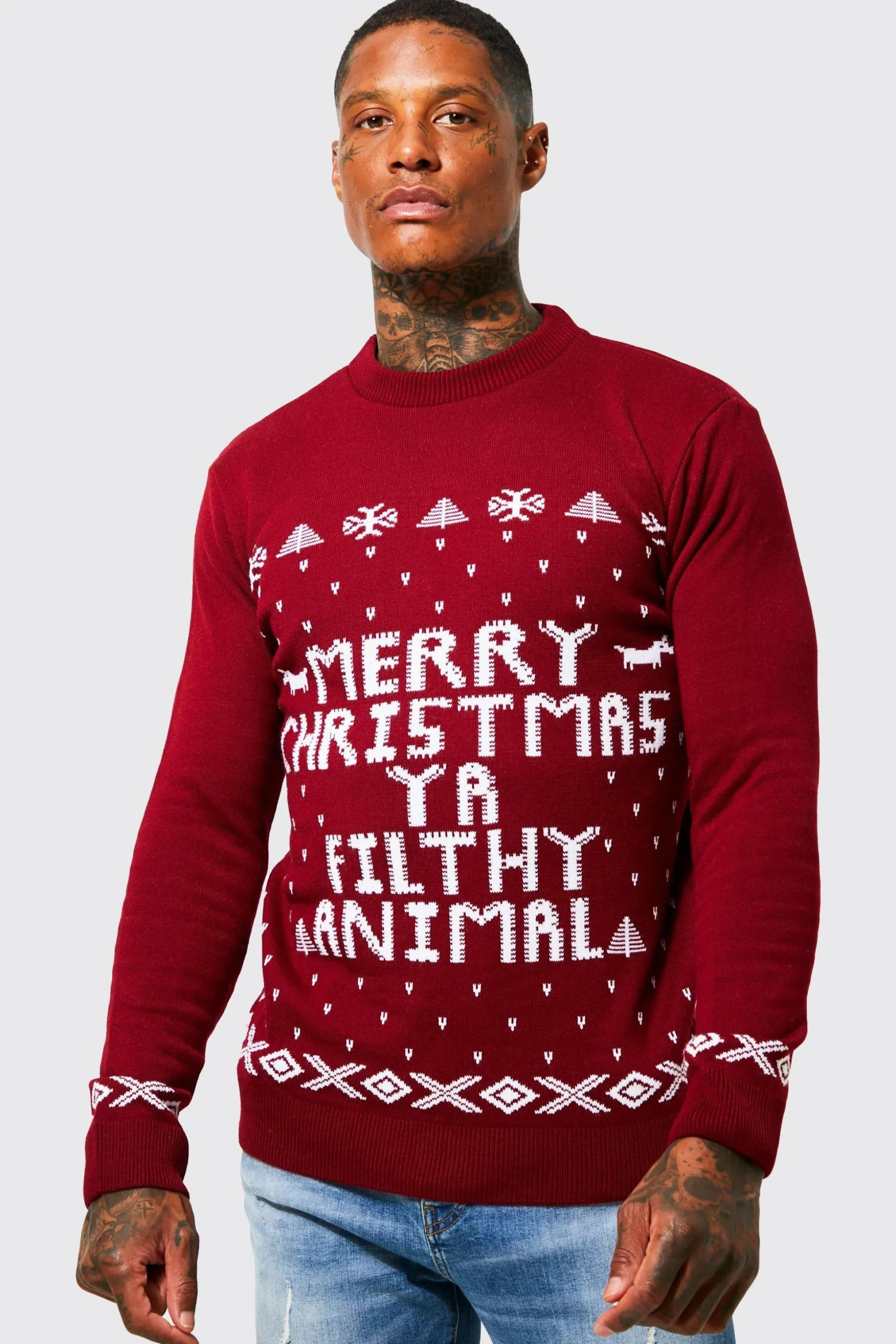 Merry Christmas Ya Filthy Animal Jumper | BoohooMAN UK