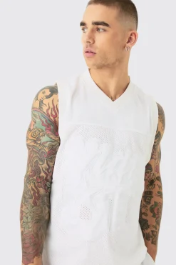 Mesh And Satin Basketball Applique Vest And Short Set | BoohooMAN UK