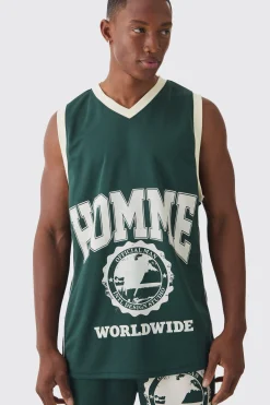 Mesh High Build Print & Side Panel Mesh Varsity Vest | BoohooMAN UK
