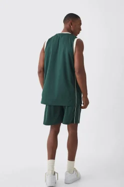 Mesh High Build Print & Side Panel Mesh Varsity Vest | BoohooMAN UK