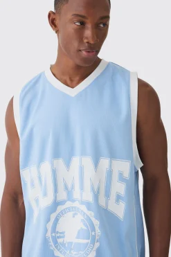 Mesh High Build Print & Side Panel Mesh Varsity Vest | BoohooMAN UK