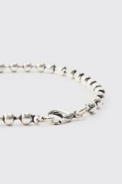 Metal Bead Necklace & Bracelet 2 Pack In Silver | BoohooMAN UK