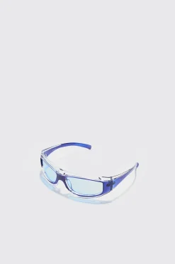 Metal Detail Sunglasses In Blue | BoohooMAN UK