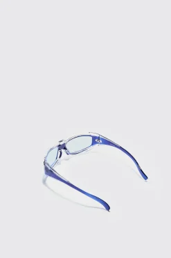 Metal Detail Sunglasses In Blue | BoohooMAN UK