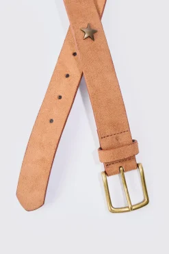 Metal Hardware Star Detail Belt In Brown | BoohooMAN UK