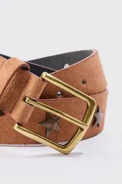 Metal Hardware Star Detail Belt In Brown | BoohooMAN UK
