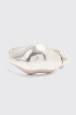 Metal Statement Ring In Silver | BoohooMAN UK