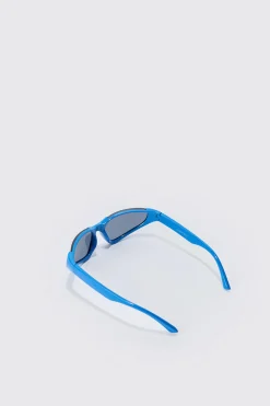 Metallic Frame Sunglasses In Blue | BoohooMAN UK