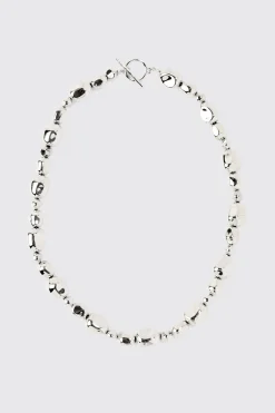 Metallic Pearl Necklace In Charcoal | BoohooMAN UK