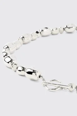 Metallic Pearl Necklace In Charcoal | BoohooMAN UK