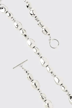 Metallic Pearl Necklace In Charcoal | BoohooMAN UK