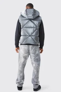 Metallic Quilted Gilet With Hood | BoohooMAN UK