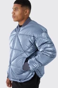 Metallic Quilted Puffer Bomber | BoohooMAN UK
