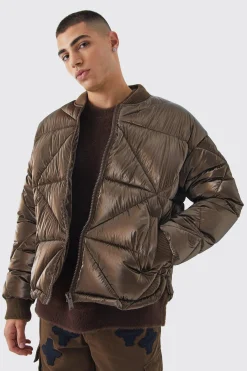 Metallic Quilted Puffer Bomber | BoohooMAN UK
