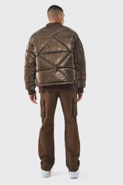 Metallic Quilted Puffer Bomber | BoohooMAN UK