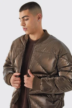 Metallic Quilted Puffer Bomber | BoohooMAN UK