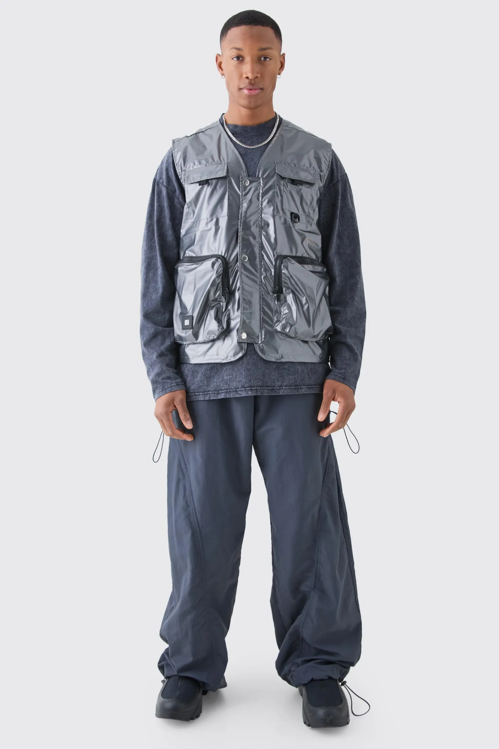 Metallic Utility Vest | BoohooMAN UK