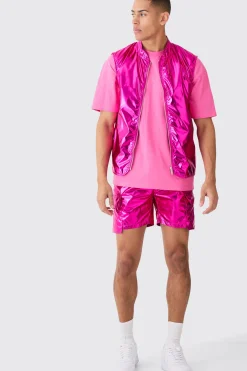 Metallic Vest And Cargo Short Set | BoohooMAN UK