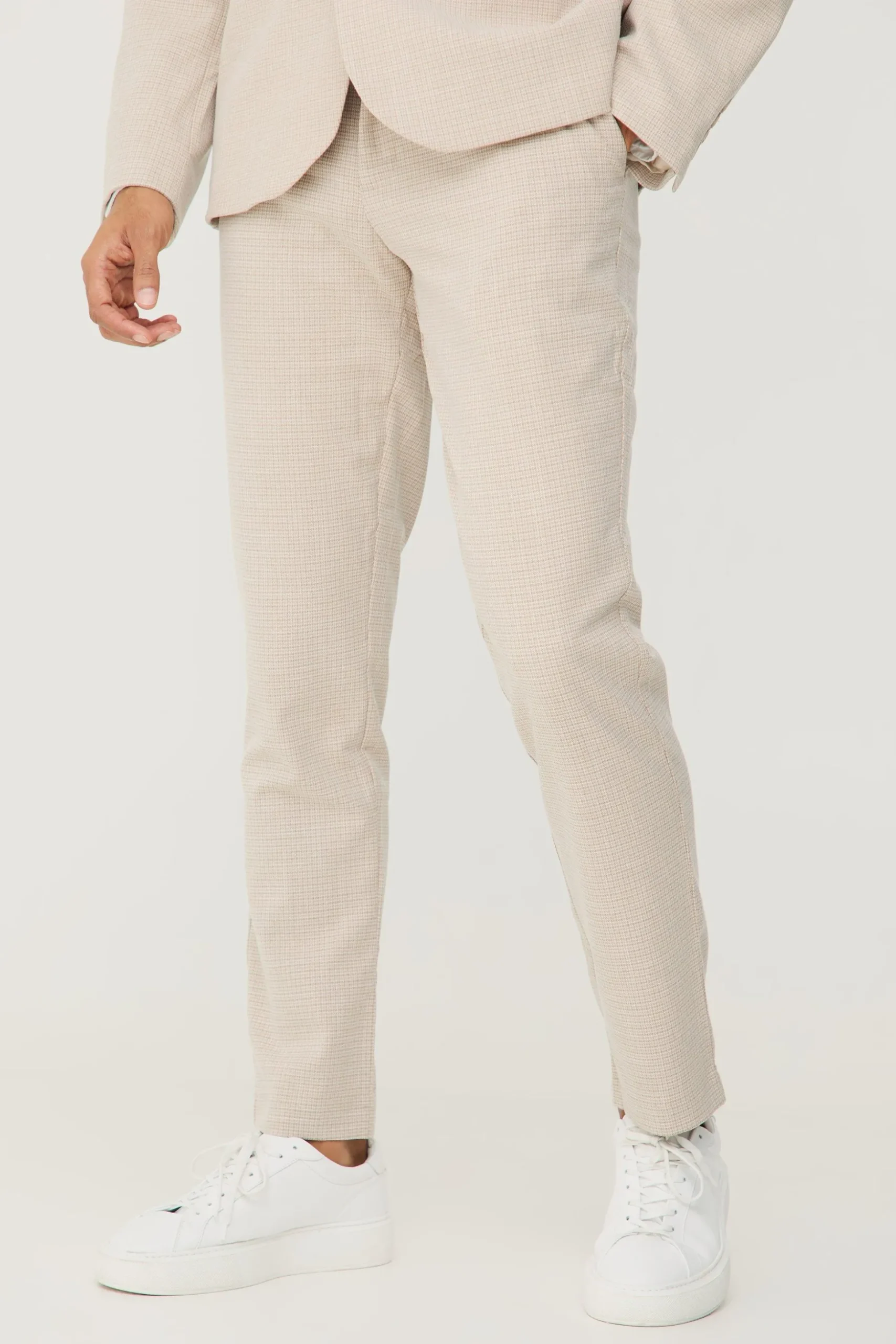 Micro Houndstooth Slim Fit Suit Trousers | BoohooMAN UK