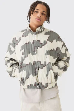 Micro Quilted Camo Strap Detail Bomber | BoohooMAN UK