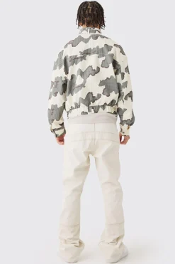 Micro Quilted Camo Strap Detail Bomber | BoohooMAN UK