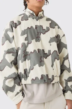 Micro Quilted Camo Strap Detail Bomber | BoohooMAN UK
