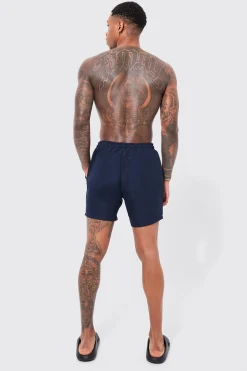 Mid Length Plain Swim Shorts | BoohooMAN UK