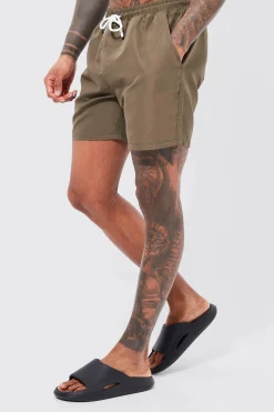 Mid Length Plain Swim Shorts | BoohooMAN UK