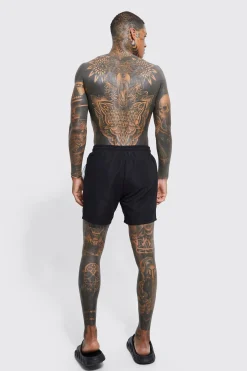 Mid Length Plain Swim Shorts | BoohooMAN UK