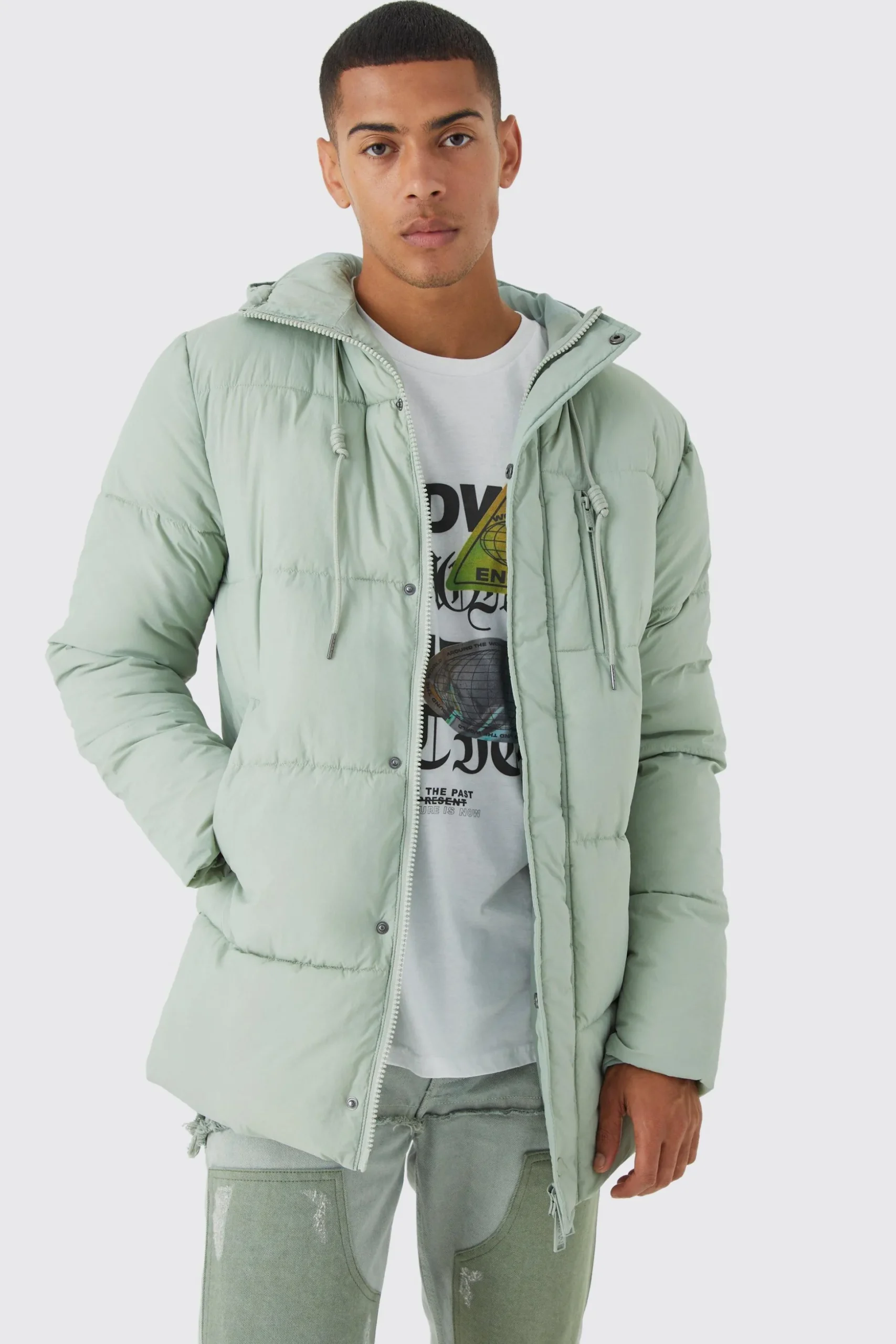 Mid Length Puffer Parka | BoohooMAN UK