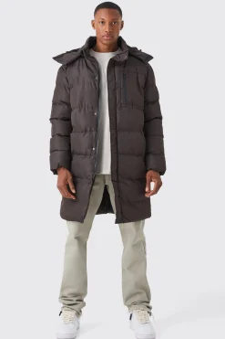 Mid Length Puffer Parka With Hood | BoohooMAN UK