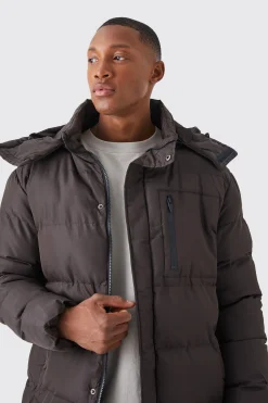 Mid Length Puffer Parka With Hood | BoohooMAN UK