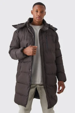 Mid Length Puffer Parka With Hood | BoohooMAN UK