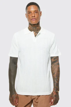 Mini Lightweight Striped Texture Knitted Polo | BoohooMAN UK
