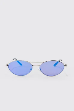 Mirror Lens Sunglasses In Blue | BoohooMAN UK