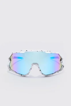 Mirror Lens Visor Sunglasses In White | BoohooMAN UK