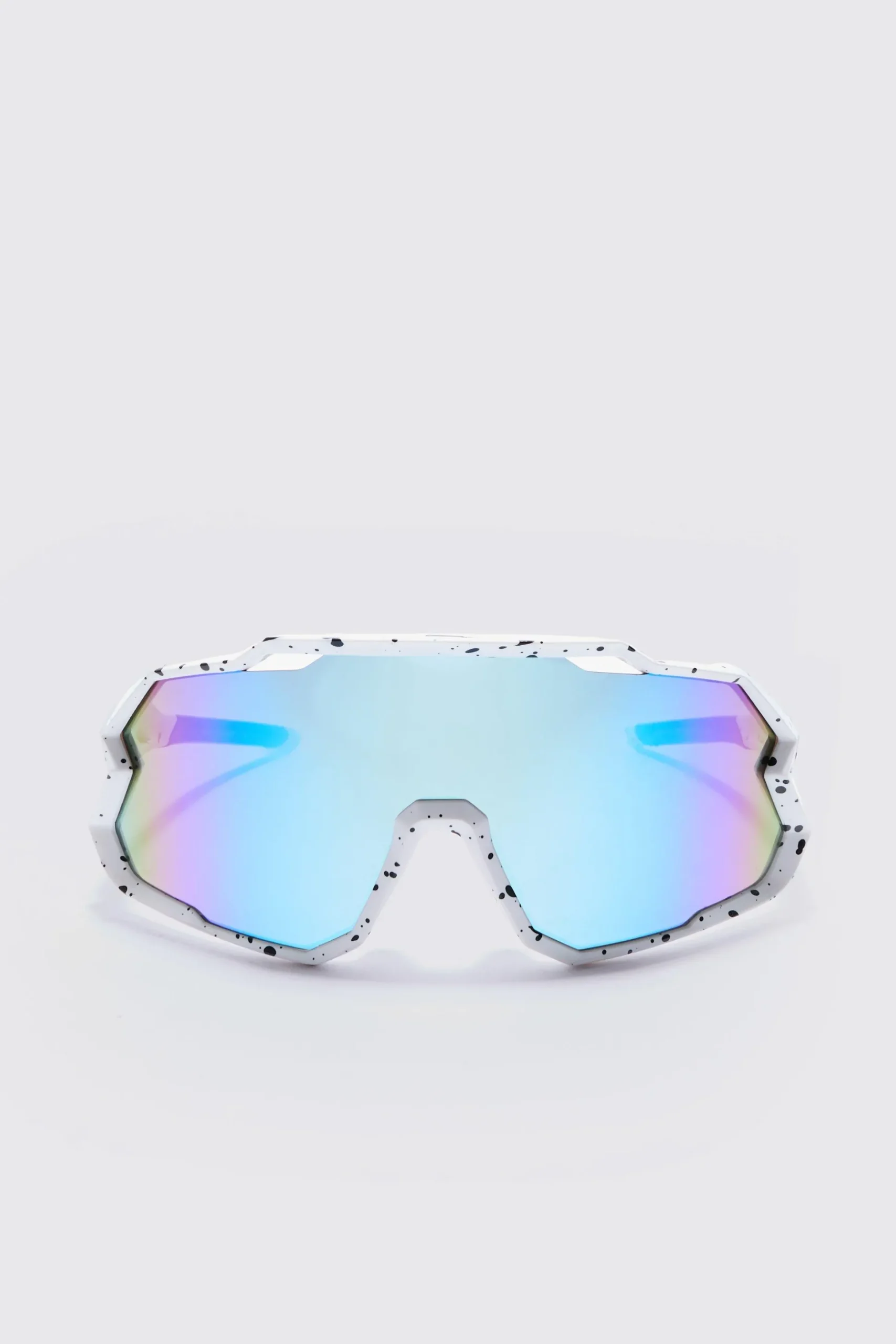 Mirror Lens Visor Sunglasses In White | BoohooMAN UK